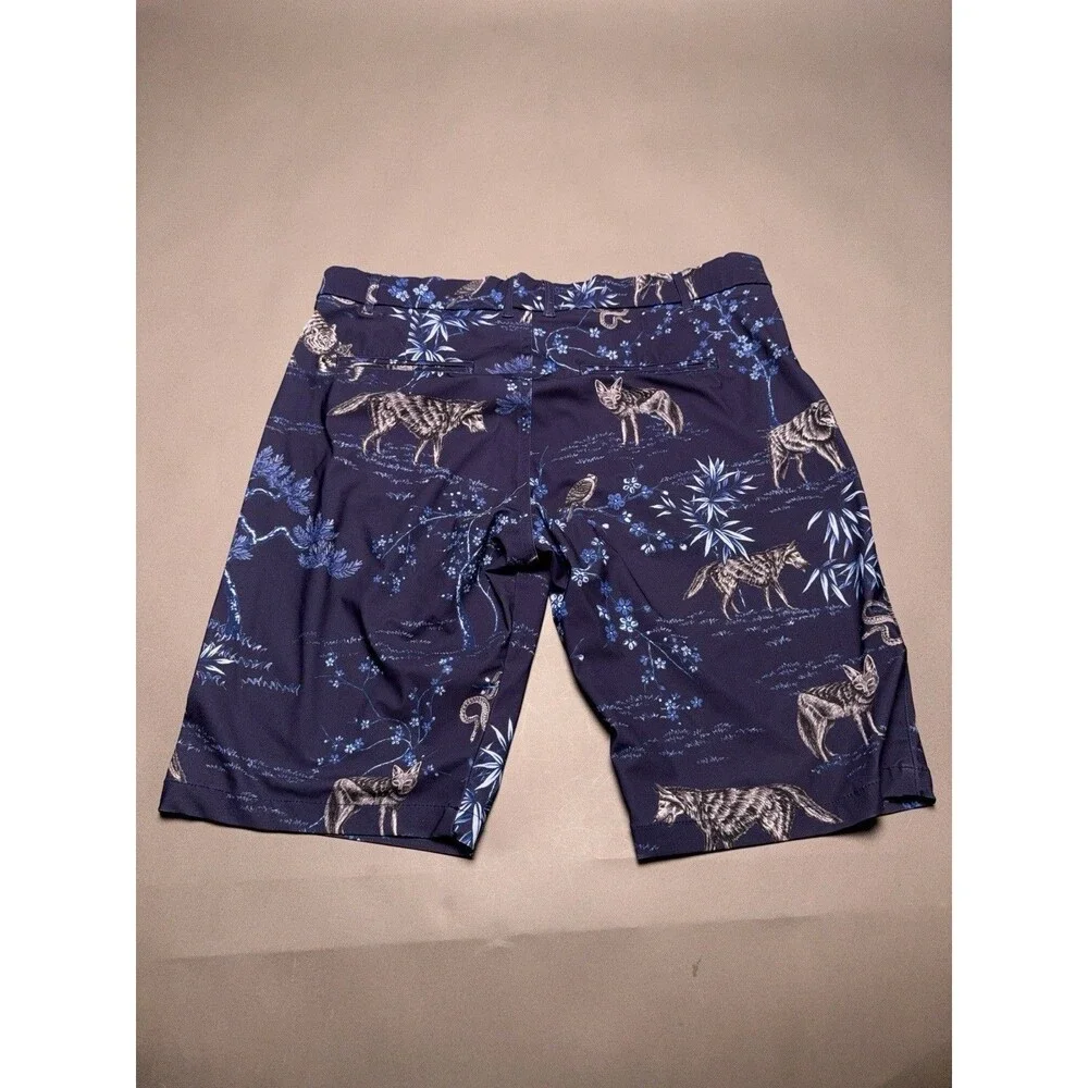 Greyson Shorts Mens 33 Blue Animal Print Wolf Snake Golf Stretch Lightweight